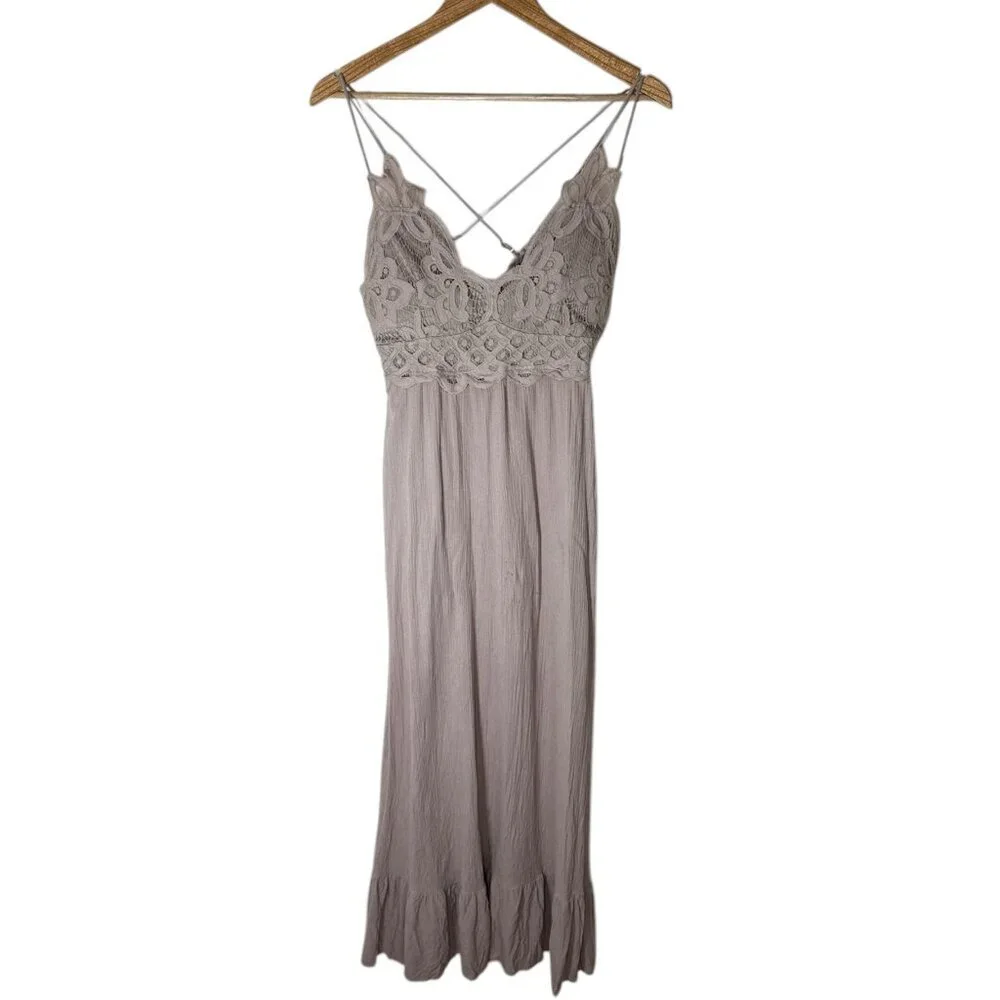 VINE & VALLEY Adella Maxi Slip Dress Size XL Stardust Lace Ruffle Boho Beach - Picture 2 of 11